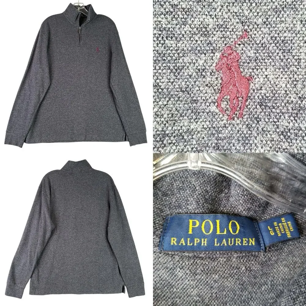 Polo Ralph Lauren Quarter Zip Sweater Gray Blue Men’s Size Large L Knit
